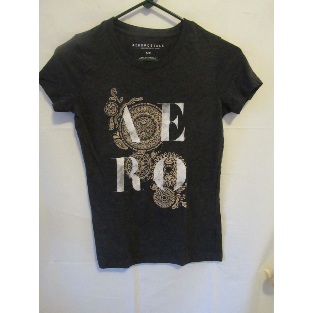 Aeropostale Women's S/P T-Shirts Top short cap sleeves Charcoal gray /tan